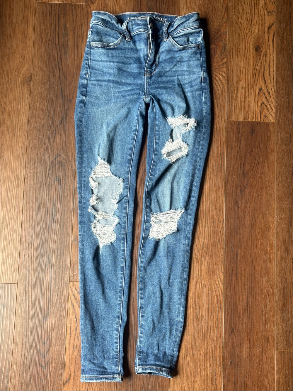 American Eagle Outfitters Medium Blue Ripped Skinny Jeans